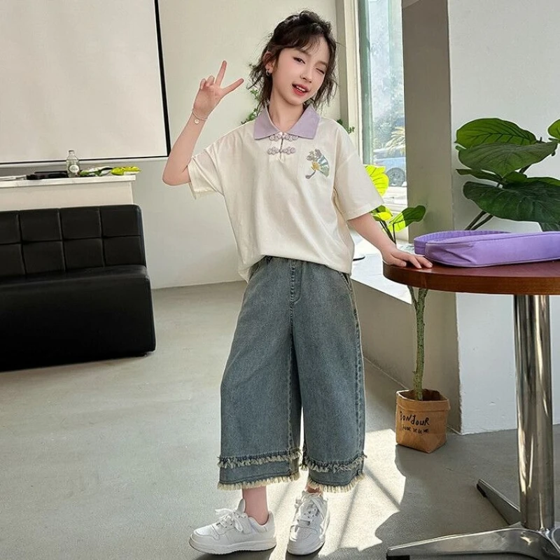 

Girls Summer T-Shirt 2026 New Chinese Style Short Sleeve Top Kids Neo Chinese Casual Tee Breathable Hot Weather Wear​