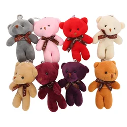 10pcs/pack 12cm Mini Bow Tie Teddy Bear Pendant Plush Toy Colorful Teddy Plush Keychain