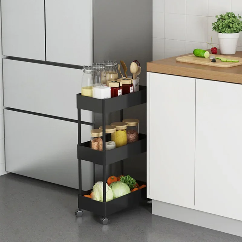 Multifunctional Kitchen Spice Rack, Cracked Multi-layer Shelf, Universal Pulley Storage, Drain Hole Design, Fruit Rack