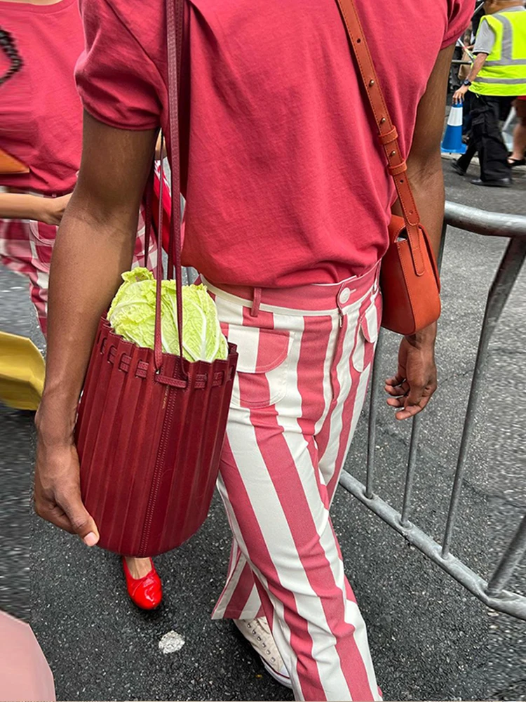 Chic Women Pant Striped High Waist Pockets Wide Leg Female Trouser Fashion Lady Streetwear All-match Commute 2026 New