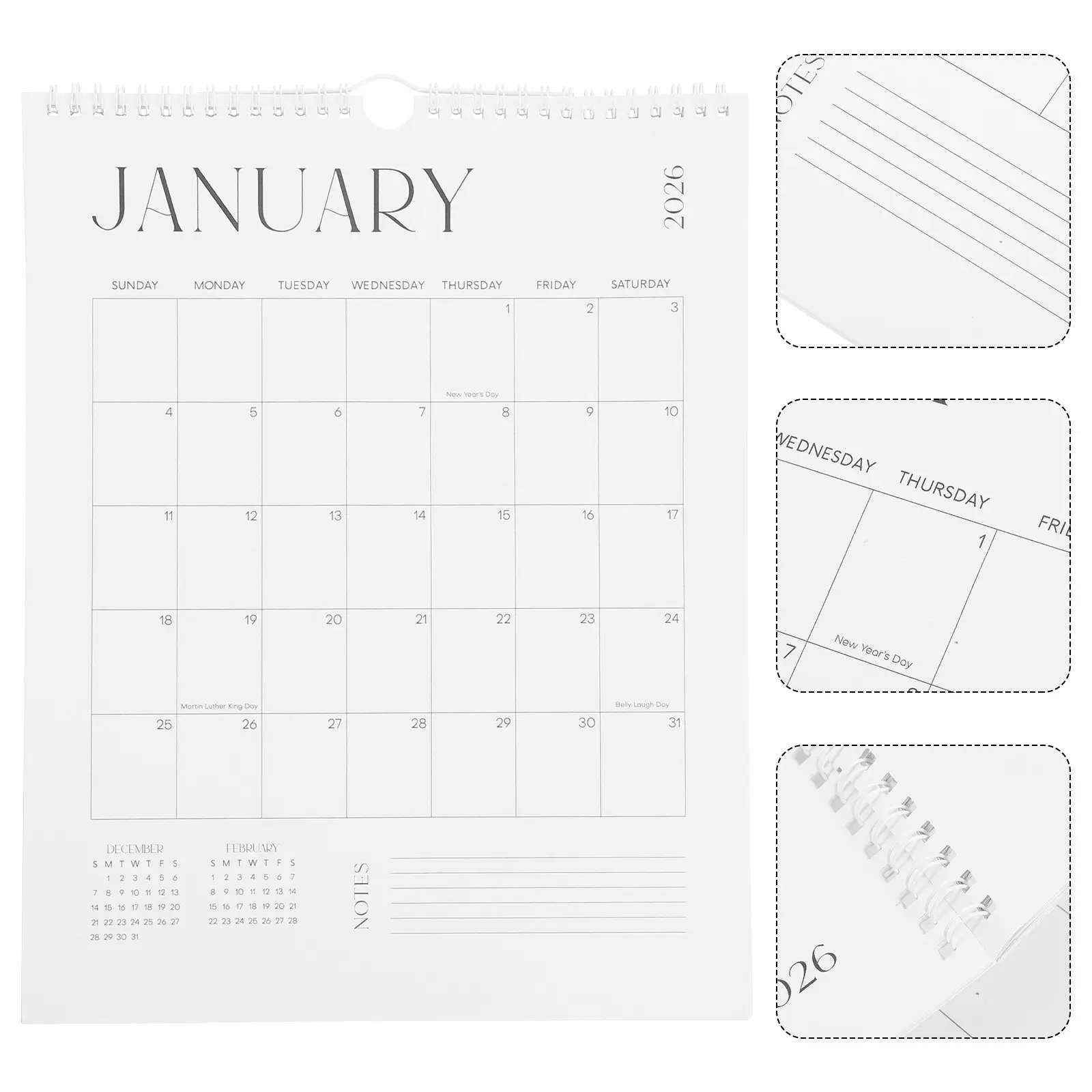 18-Month Hanging Wall Calendar 2025-2026 July Through December 2026 Modern Aesthetic Design Spacious Grids for Daily Planning