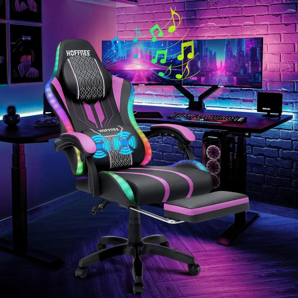 

Gaming Chair Massage with Speakers Game Chair Big and Tall with Footrest Gamer Chair