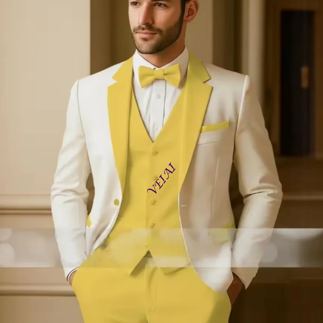 CustomizedElegant green men's 3pcs suit notch lapel jacket vest pants slim fit custom set for wedding groom dating Easter Xmas p