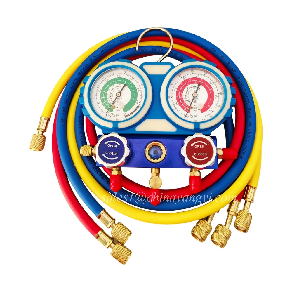 HVAC A/C Refrigeration Kit R410A R134A R22 R407C Manifold Gauge Set Auto Service Kit 1.2 Meter Charging Hoses Blister Package