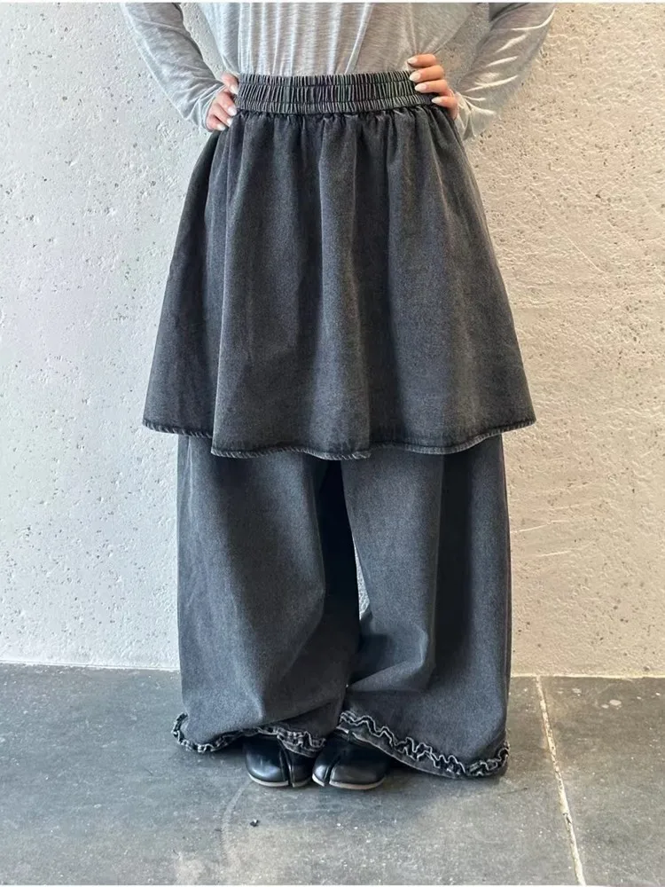 

Spring Edition Women's Loose Wide Leg Pants with Lace Hemline Casual Versatile Trousers Elastic Waist Slimming Design