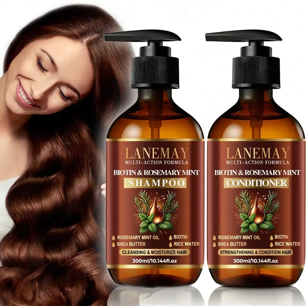 

Biotin & Green Mint Shampoo & Conditioner Set - Cleansing & Moisturizing of Hair, Scalp to Remove Dirt & Oil, Prevent Split Ends