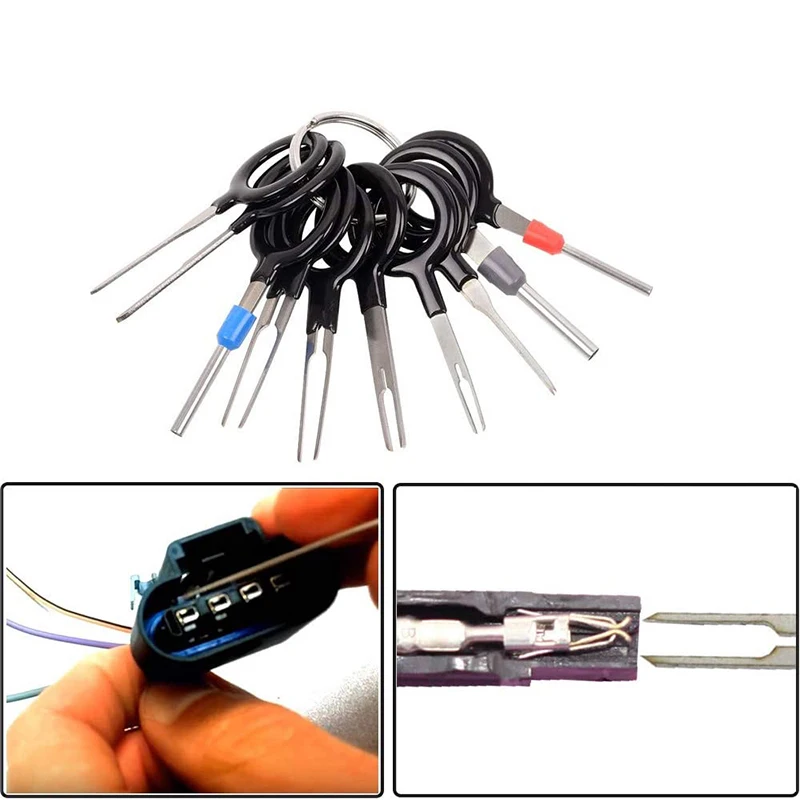 11Pcs Car Terminal Removal Repair Hand Tools Electrical Wiring Crimp Connector Pin Extractor Kit Keys Automotive Plug Pullers