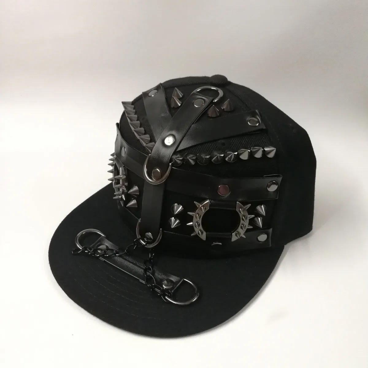 Punk Style Baseball Cap Unisex Street Dance Flat Brim Hat Outdoor Travel Performance Cap Leather Material Hip Hop Cap