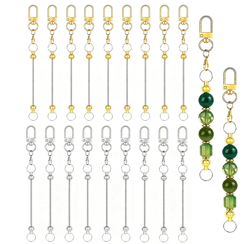 18pcs Men's Key Ring Set Blank Swivel Gate Snap Lobster Clasp Beading Bar Easy-Detach DIY Keychain Accessories Backpack