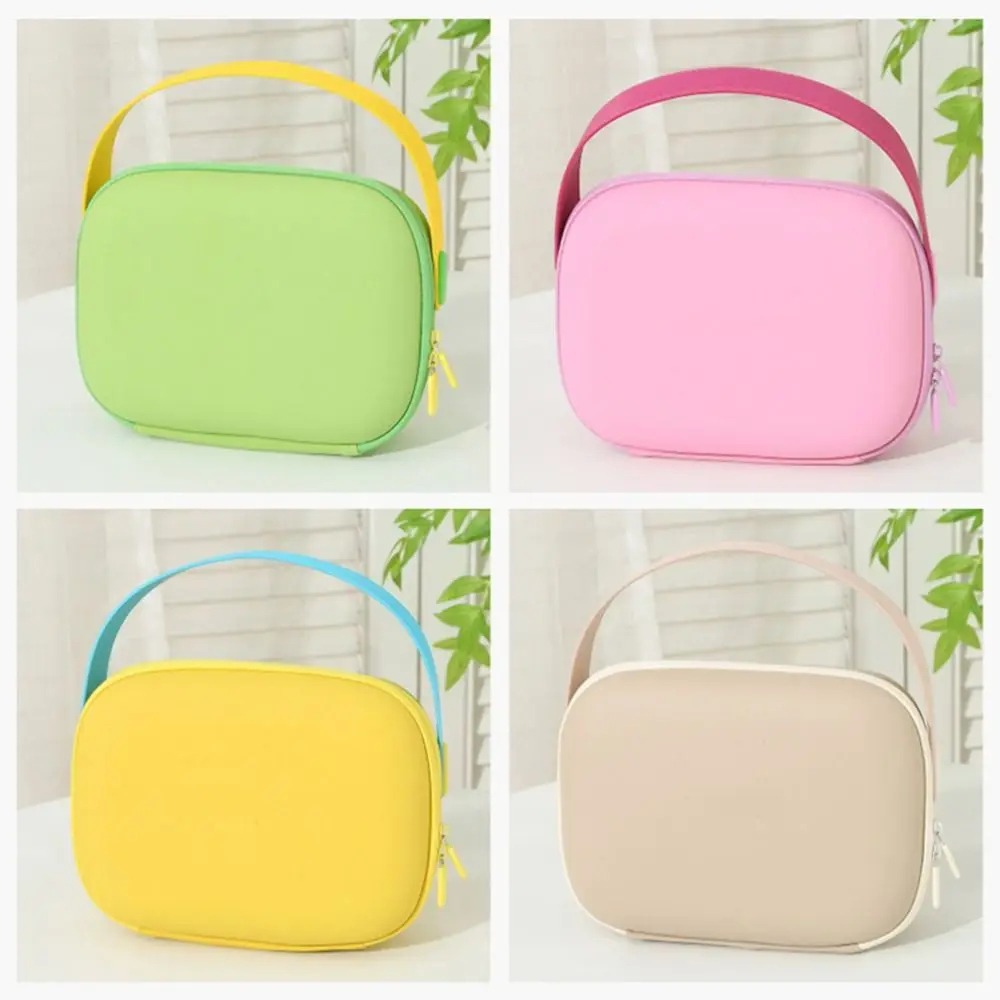 

Makeup Case Waterproof PU Cosmetic Bag Handle Candy Color Wash Storage Bag Space Saving Square Portable Tote Bag Bathroom