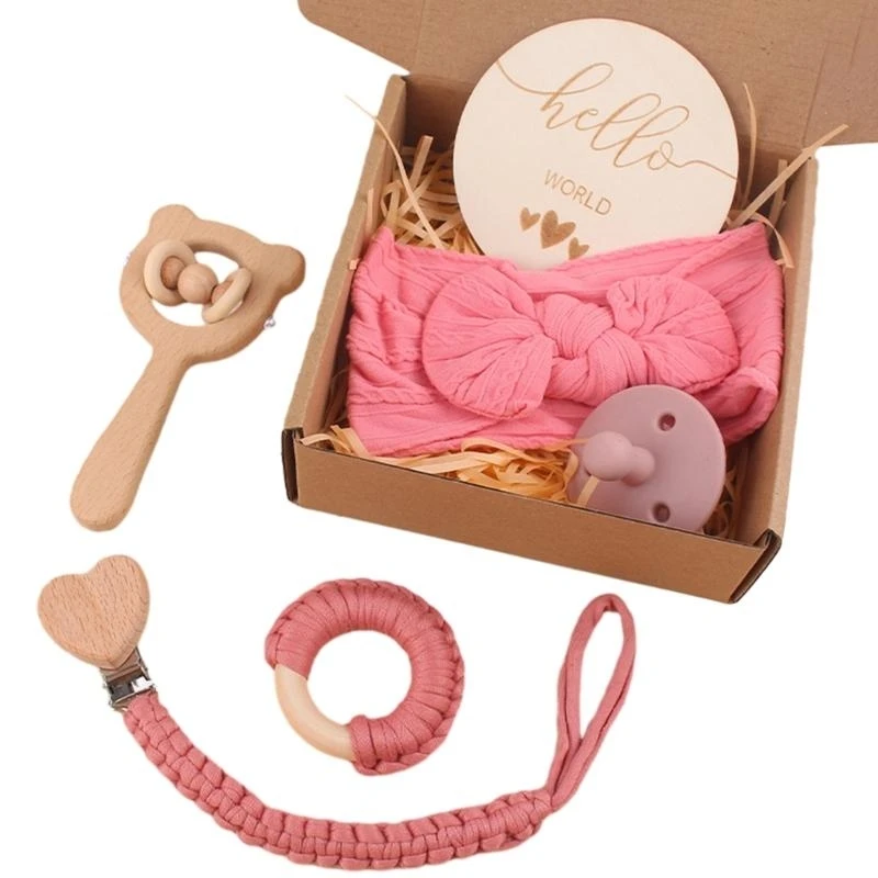 

G2TC Baby Head Wrap Teether Bead Silicone Nipple Crochet Soothing for Infant