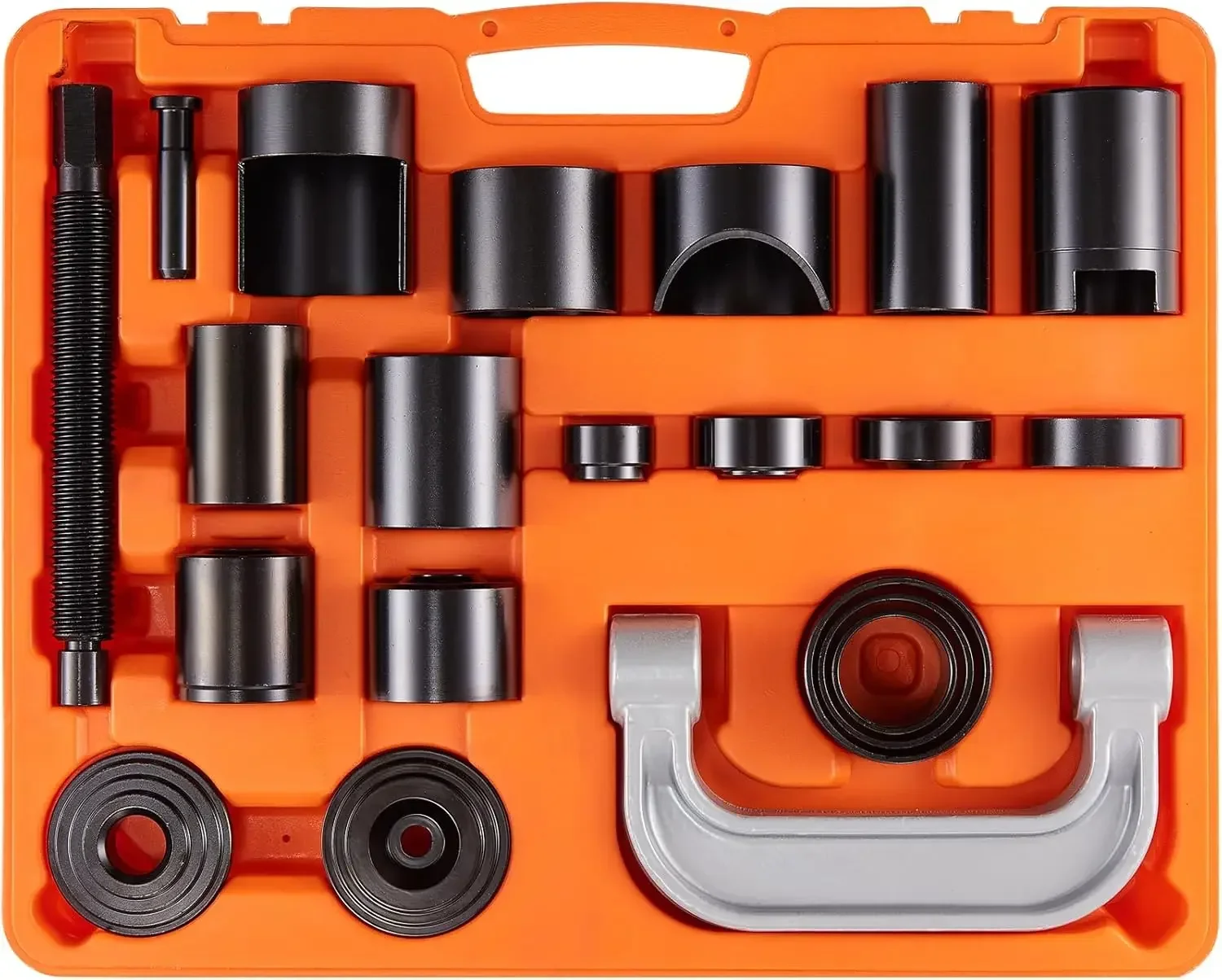 

21-piece heavy duty ball joint press kit for most 2WD & 4WD vehicles, automotive repair.