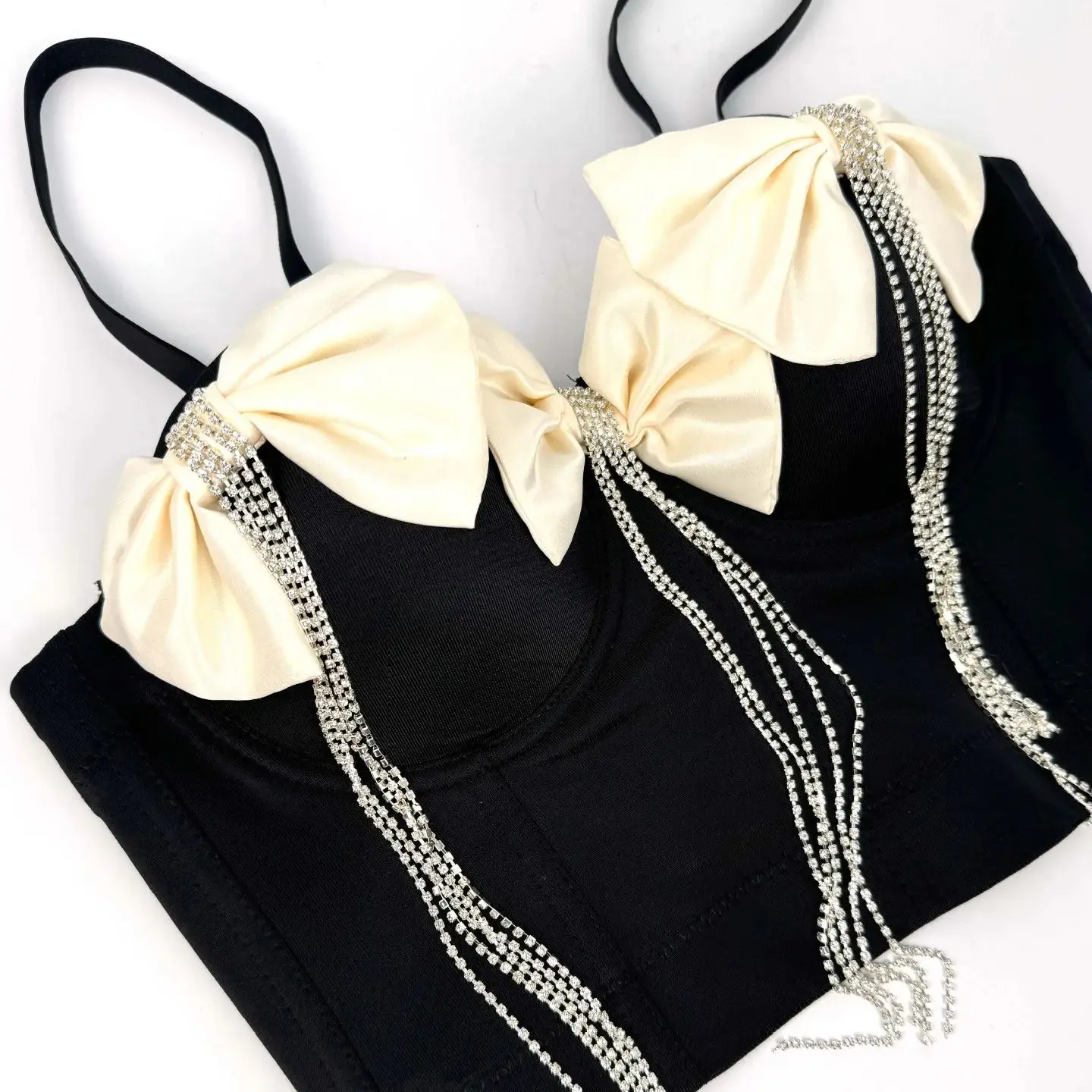 Rhinestone Tassel Tops Women's Corset With Bow Sexy Lingerie Sleeveless Tops Party Clubwear Crop Top Shaper Camisole 2025 Summer