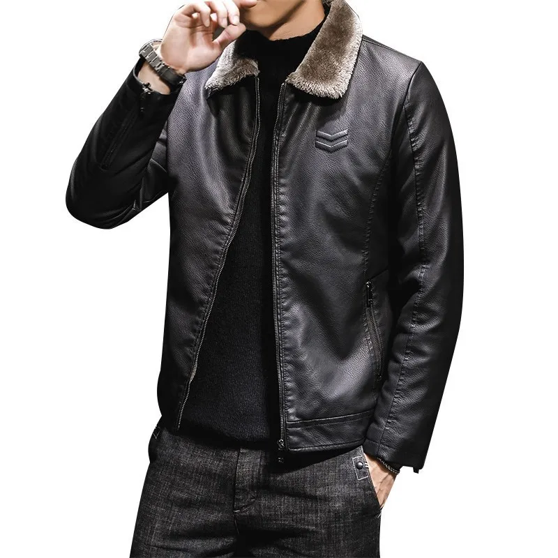 

New Men's Leather Jacket Lapels for Middle-aged and Elderly People Thickened and Velvet Trendy Fashionable