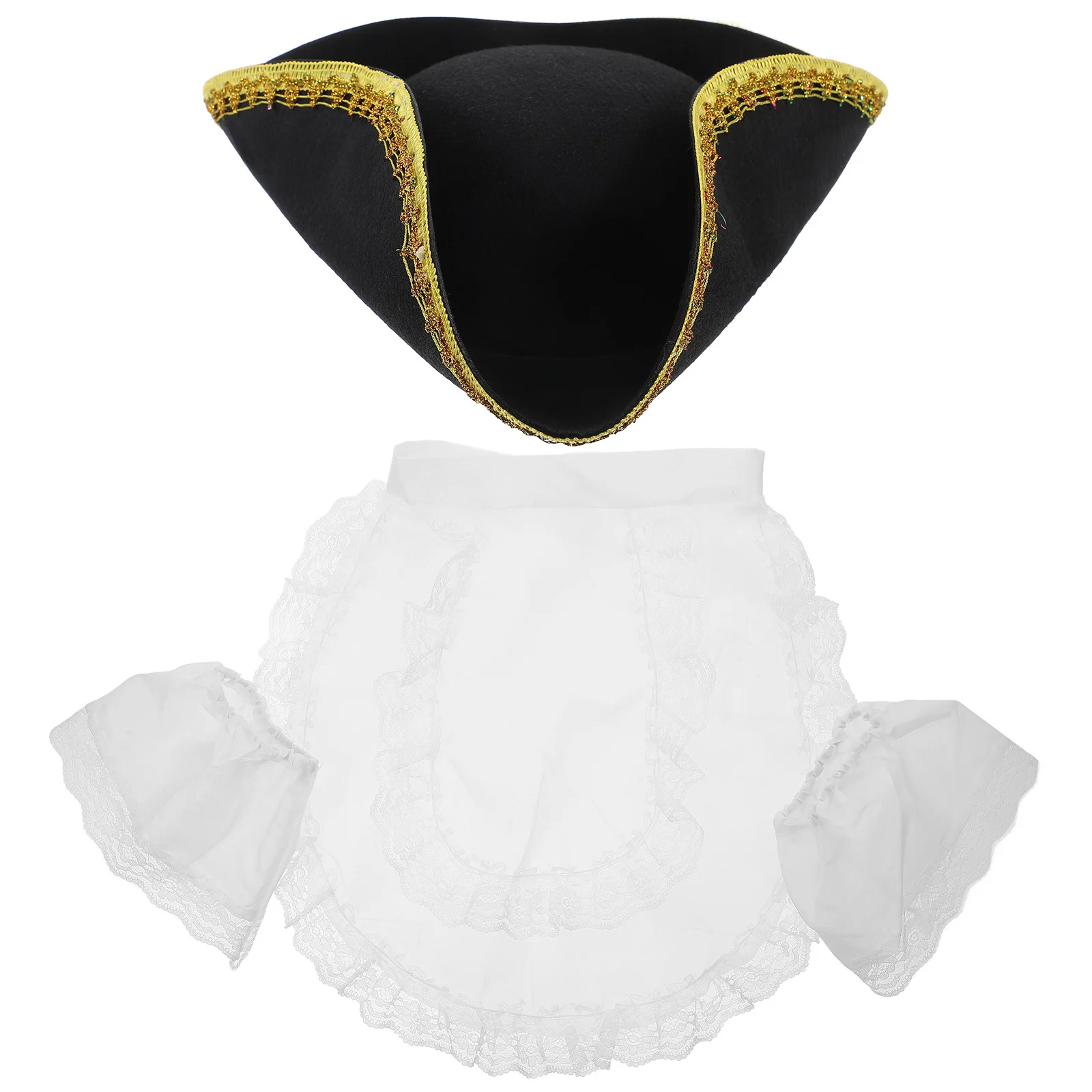 1Set Lace Bib Sleeve Pirate Hat Party Set Festival Cosplay Carnival Halloween Costume Accessory Unique Design Comfortable Fit