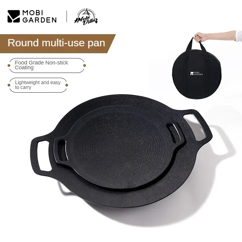 

MOBI GARDEN Outdoor BBQ Grill Pan 25CM 33CM Aluminum Alloy Round Non Stick Stovetop Baking Tray Korean Roastig Camping Griddle