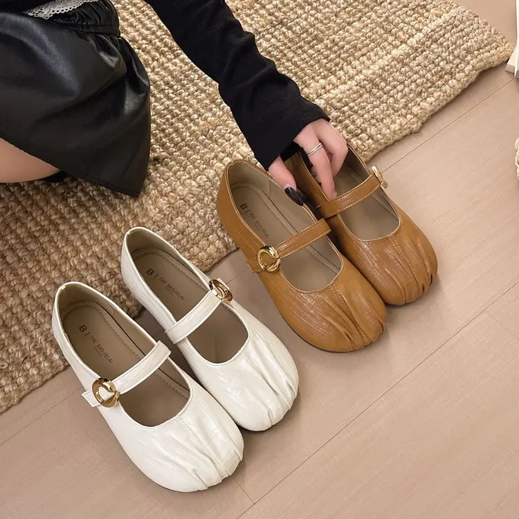 メアリージェーン-レディース-フラットシューズ-ソフトボトム-バレエシューズ-カジュアル-フラットシューズ-春夏新作-プリーツ入り-美しい-スリッポンシューズ