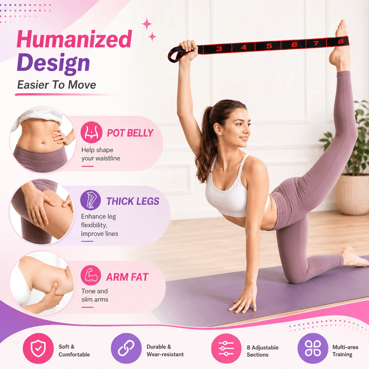 2pcs Segmented Yoga Stretch Resistance Bands With Finger Massager Adult Latin Dance Straps Shoulder Opening Home Outdoor Fitness