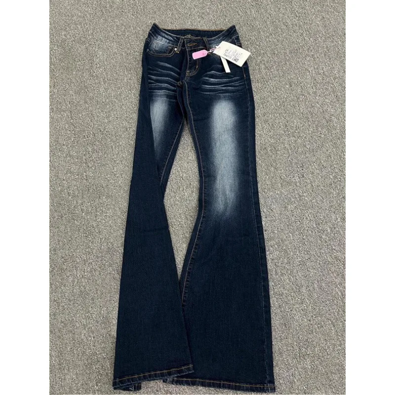 

Высокие удлиненные ностальгические расклешенные джинсы в американском стиле ретро для женщин, универсальные эластичные расклешенные брюки с низкой талией