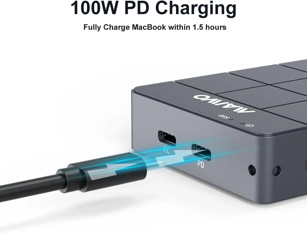 MAIWO M.2 NVMe SATA SSD caja 11 en 1 USB C Hub con 10Gbps 4K HDMI PD100W RJ45 Ethernet USB 3,1 estación de acoplamiento para PC