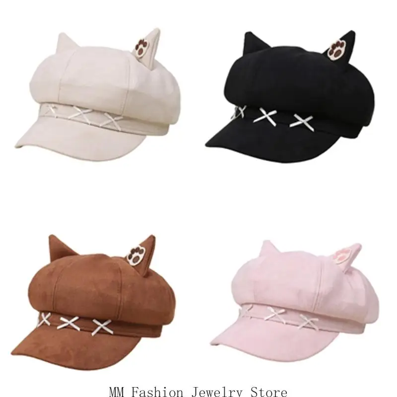 Bowknot Cats Ears Octagonal Hat For Kids Soft Breathable Polyester Lightweight For Outdoor Activity And Daily Use D0UB