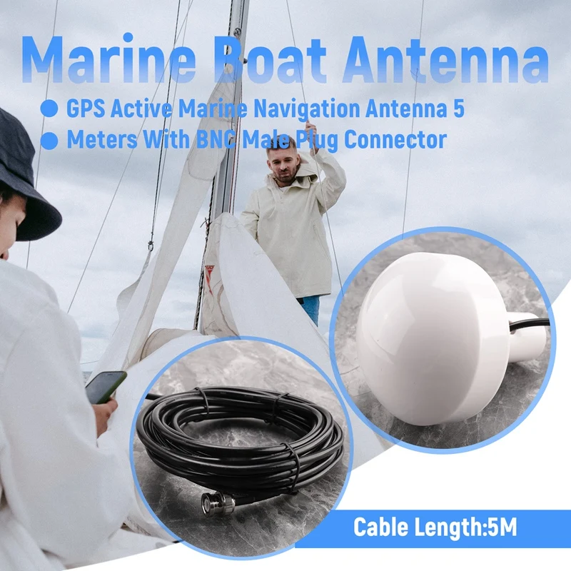 Ship GPS Active Marine Navigation Antenna Timing Antenna 1575+/-5 Mhz 5M BNC Male Plug