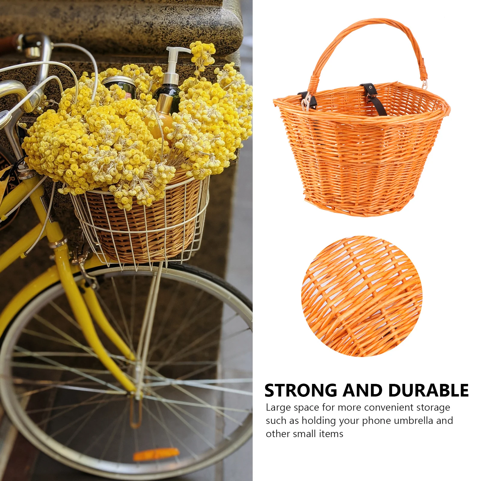 

Electric Car Front Rattan Basket Premium Willow Bicycle Basket Shopping Food Storage Front Handle