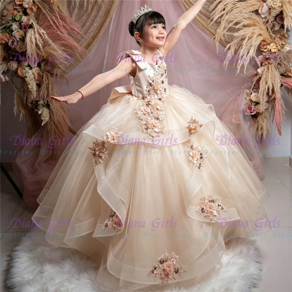 Gorgeous Quality Floral Beading Embroidery Little Princess Flower Girl Dress for Wedding Receptions Holiday Celebrations Gowns