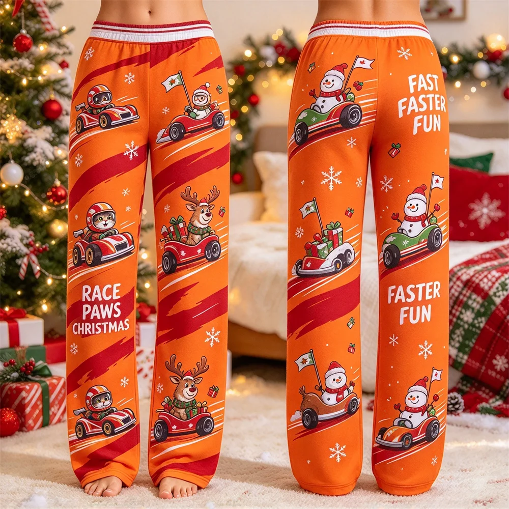 Women Cute Cartoon Christmas Print Pajama Pant Loose Drawstring Long Trousers Soft Comfort Home Loungewear Holiday Sleep Bottoms