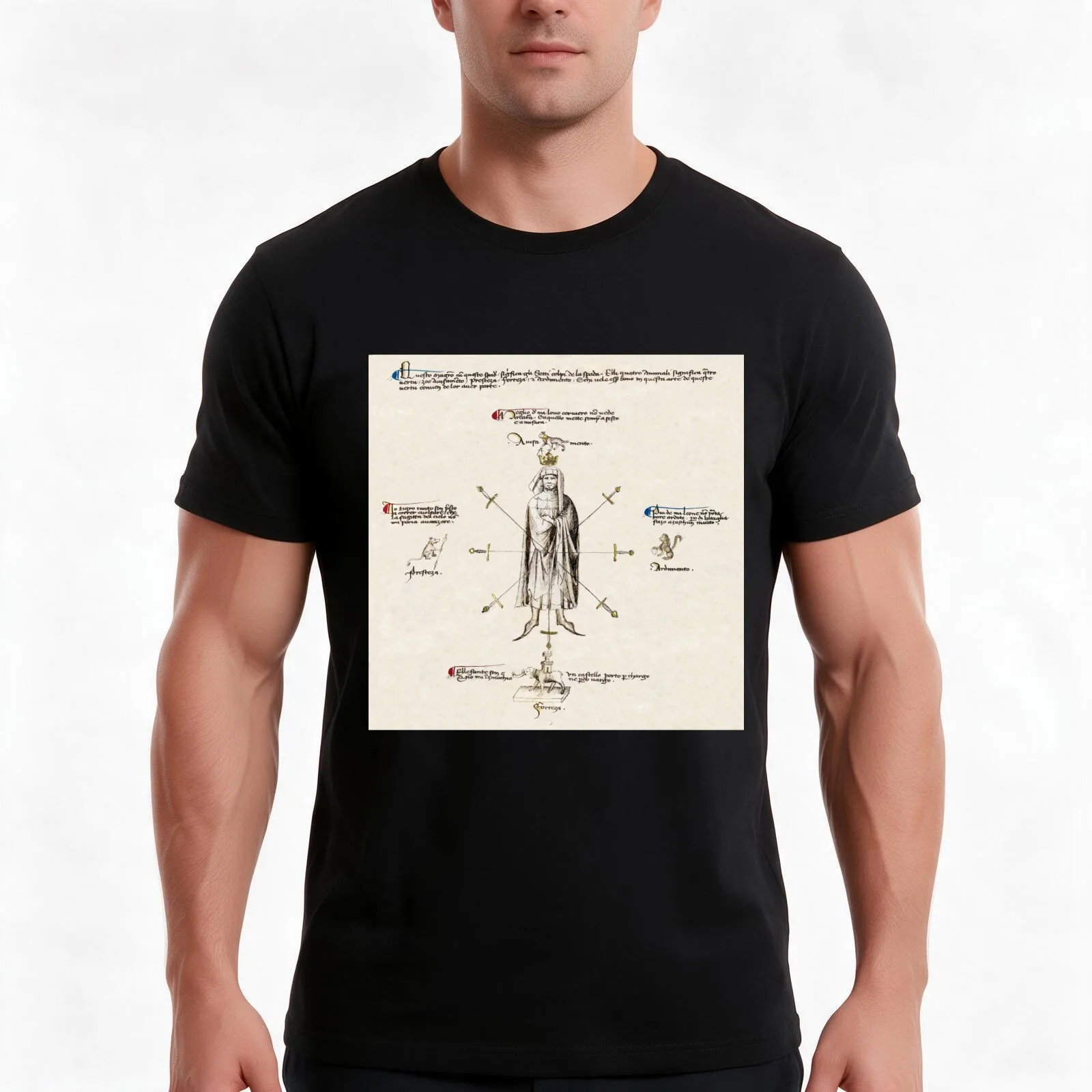 Fiore de’ Liberi - Segno della Spada - Sign of the Sword T-Shirt, Summer Casual Cotton Tee, Oversized Streetwear Tops
