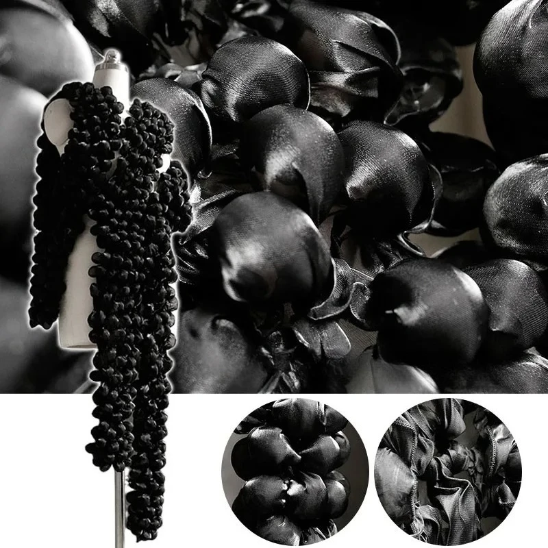 13x130cm Black Grape Bubble Elastic Heat Set Fabric Gloss Satin Styling Material DIY Sew Wedding Dress Clothing Supplies
