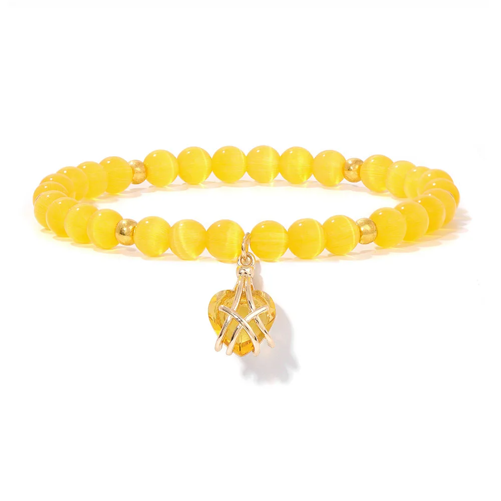 Großhandel Naturstein Rosa Rosenquarz Perlen Armband Frauen Tigerauge Katzenauge Perlen Herz Anhänger Armbänder Heilung Schmuck – Detail 7