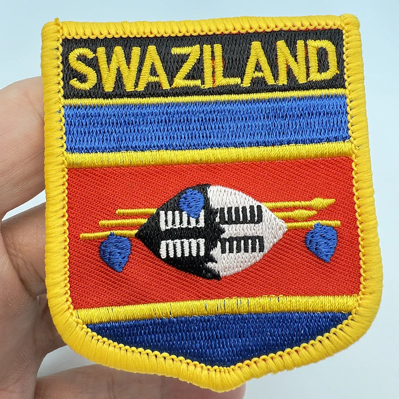 7*6CM Swaziland Shield Shape Iron-on Flag Patch Embroidered Saw on Badges Patches for Clothing
