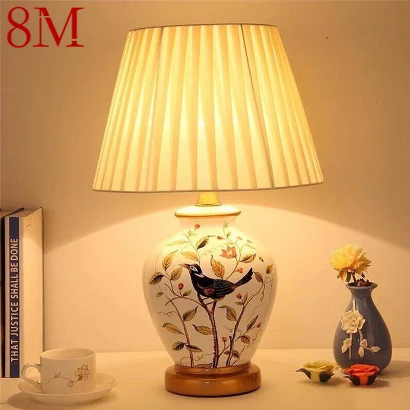 

8M Contemporary ceramics Table Lamp American style Living Room Bedroom Bedside Desk Light Hotel engineering Decorative