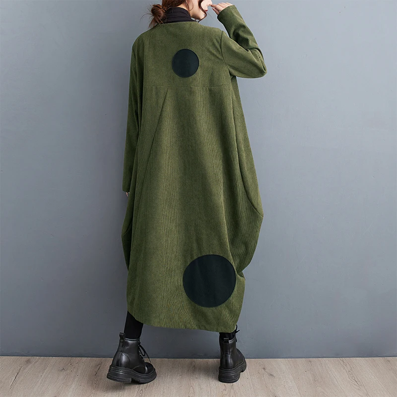 Loose Oversized Women's Dress Coat Zipper Splicing Design Autumn Winter New Style Korean Version Long Sleeve Maxi Dress