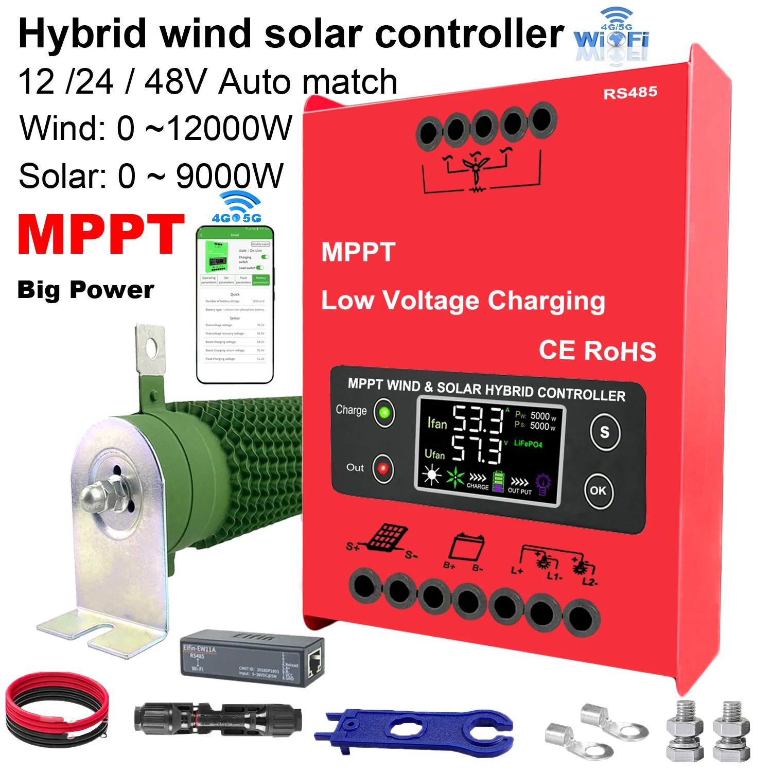 24V 48V 3000W 4000W 5000W 6KW Hybrid Wind Solar Charge Controller MPPT Battery Equalizer 120A For Lifepo4 Lithium other Battery