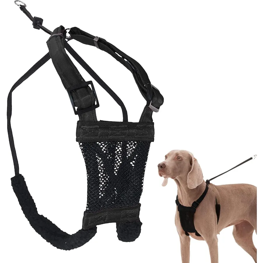 Large XL Pull Dog Harness for Large Dogs Black Mesh Body Durable Nylon Breathable Easy to Put On ChokeFree Padded Adjustable De