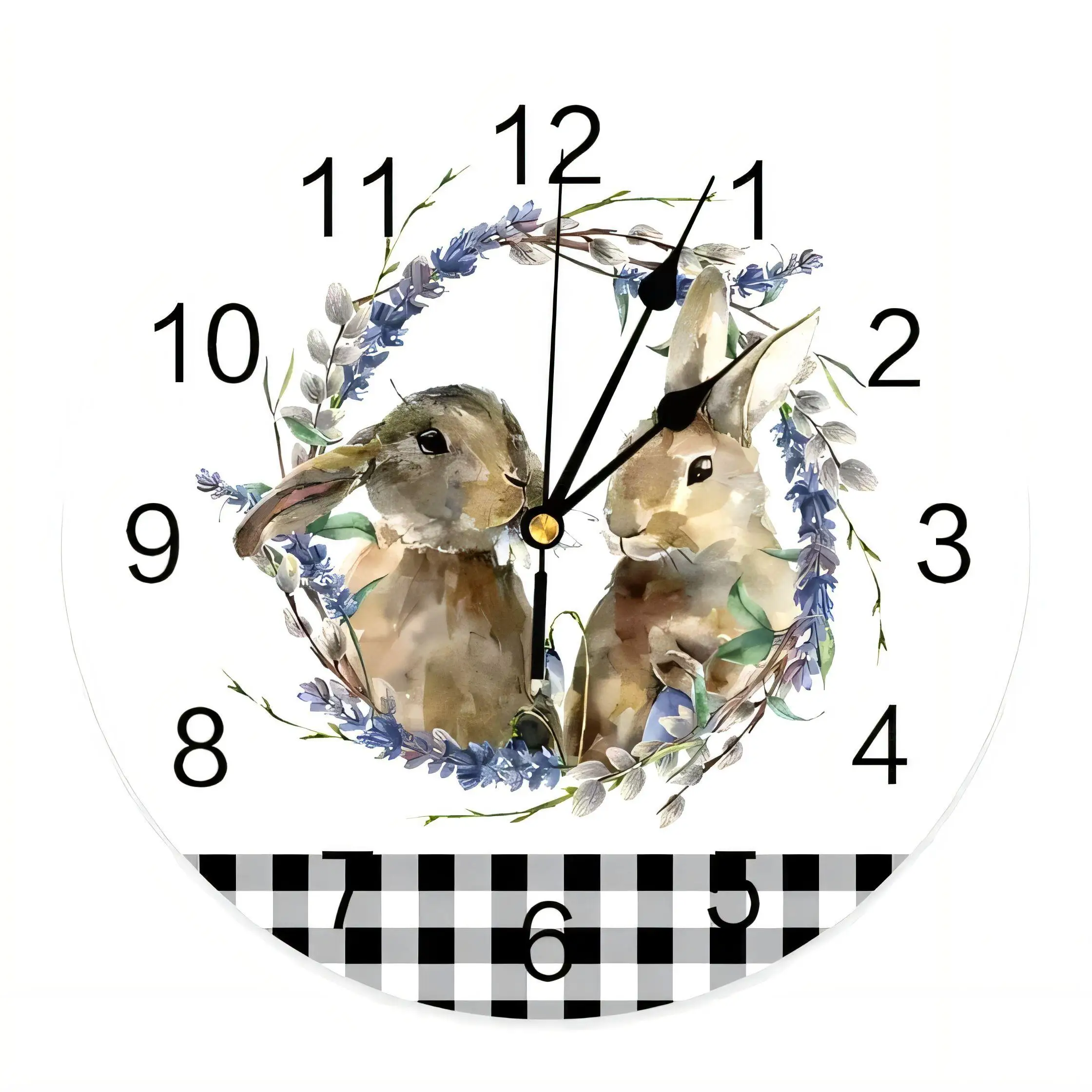 Whimsical Watercolor Rabbit Wall Clock  Decorative Home Garden Silent Non Ticking Battery Operated Artistic Nature Inspired