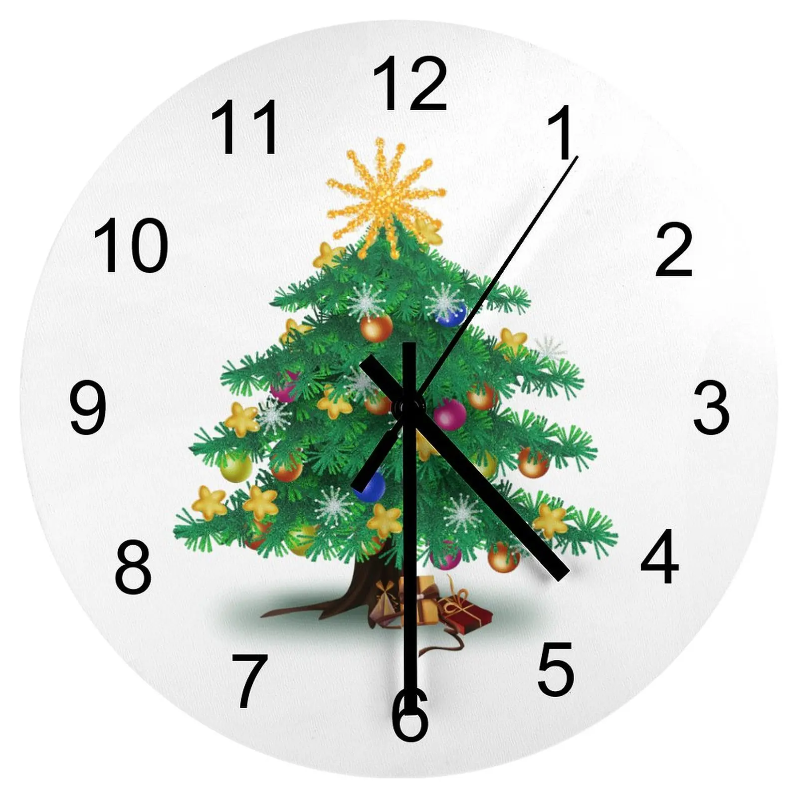 

Kitchen Wall Clock Christmas tree Clocks 12 inch Mute Wooden Round Patterned Fantasy