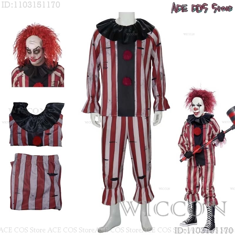 Costume de Cosplay de Clown Effrayant d'Halloween avec Perruque Rouge, Tenue de Mascarnaval pour Femme