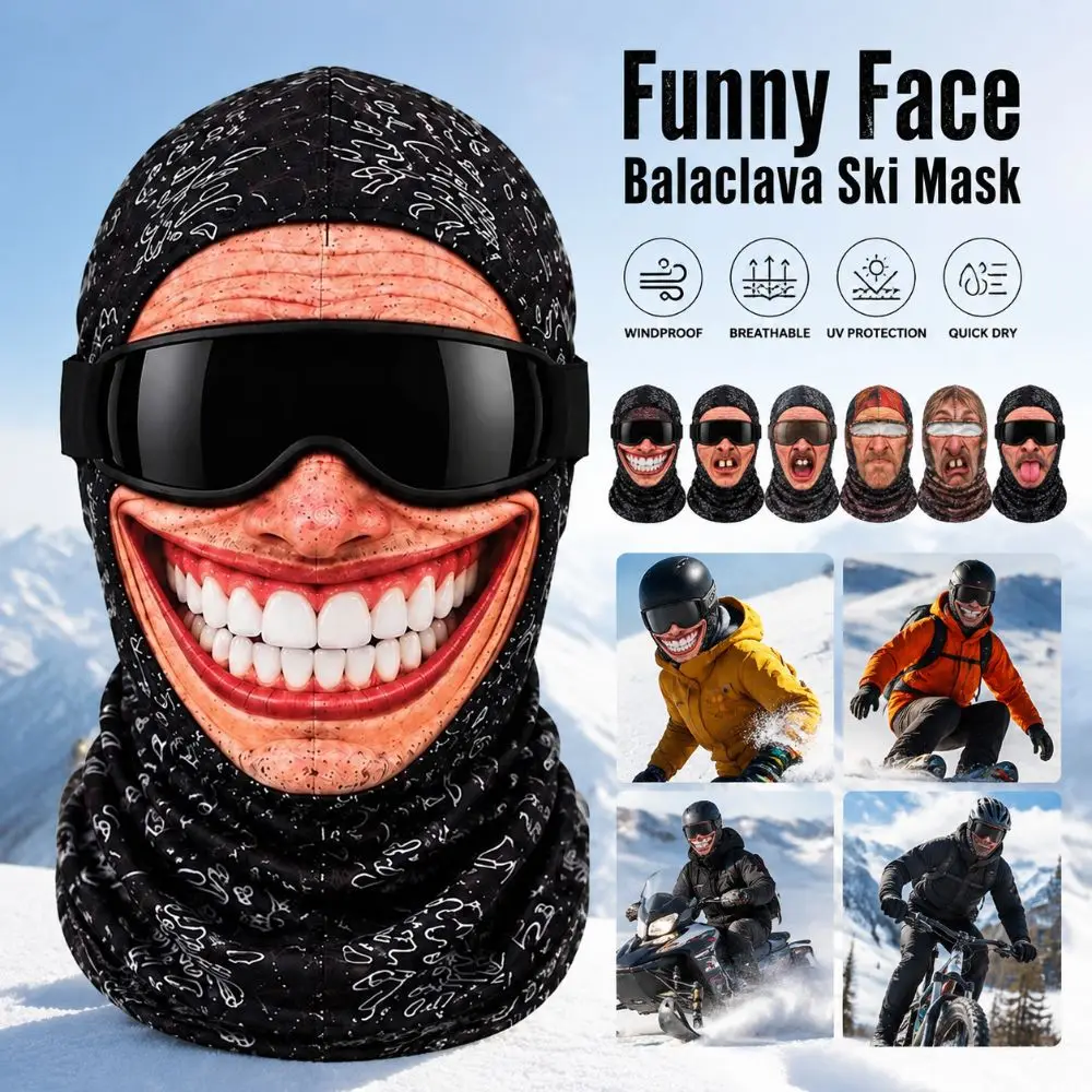 3D Face Printed Old Man Balaclava Face Mask White Mustache Full Coverage Winter Mask Cover Elastic Breathable Eye Hole