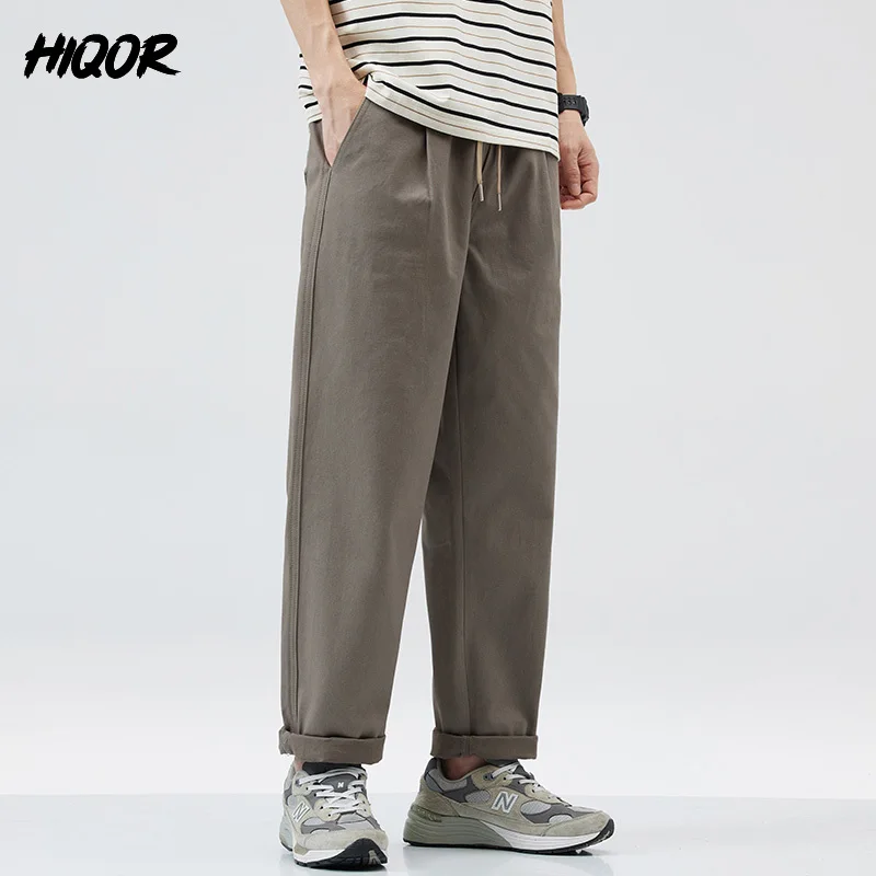 HIQOR New In Men\'s Cargo Pants Pantalons Cargo Casual Straight Trousers Unique Pockets Embroidery 98% Cotton Baggy Pants for Men