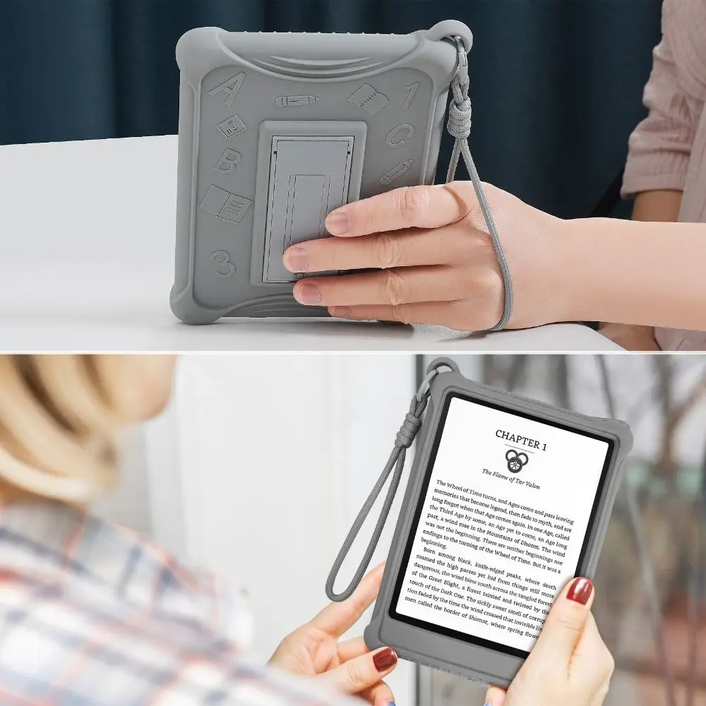 Silicone e-Reader Case Hand Strap Shockproof Protective Shell Wear Resistant Kickstand for Kindle 2024/2022 11th Generation