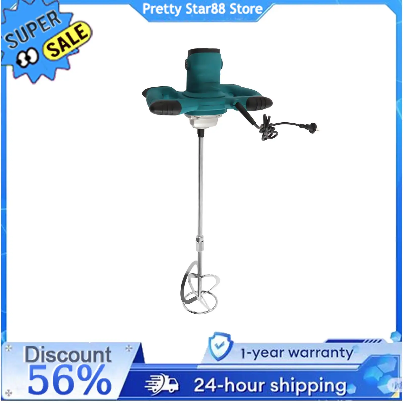 

2100W Portable Electric Mud Mixer Wear-resistant 6 Speed Adjustable Paint Mixer Low Noise for Cement Slurry/Paint/Mortar/Putty