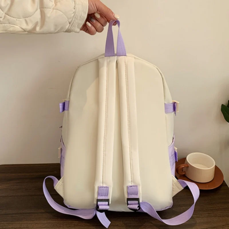 Mochila de Nylon de Grande Capacidade com Cores Contrastantes para Homens e Mulheres, Mochila Estudantil Personalizada