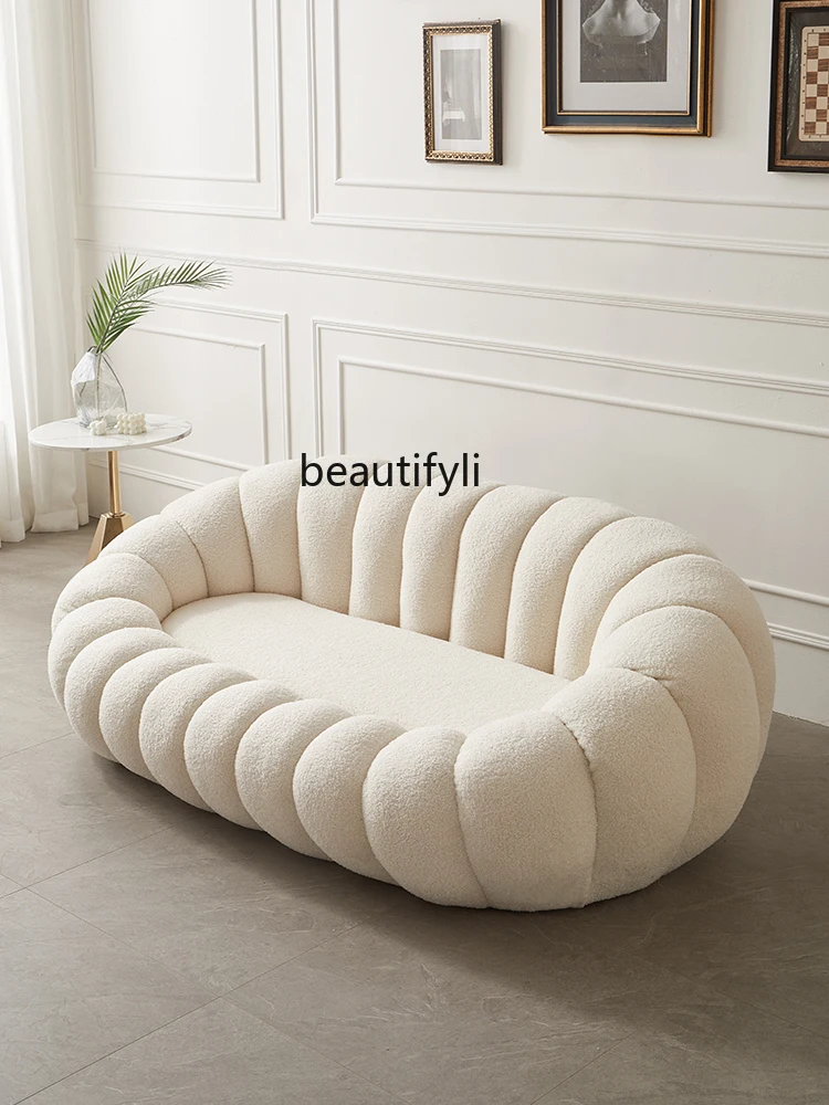 GY Lambswool Sofa Living Room Modern Simple Small Apartment Light Luxury Leisure Pumpkin Double Fabric Lazy Sofa