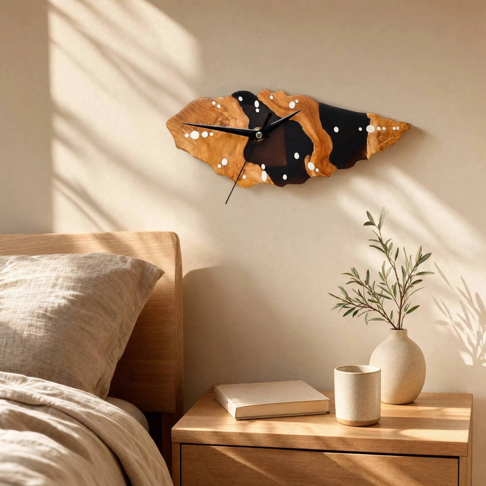 Wood Slab Clock Silent Wood Wall Clock Non-Ticking Irregular for Homeowners, Living Room, Bedroom