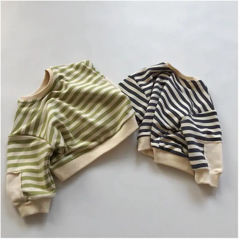 

Autumn New Children Long Sleeve Striped Sweatshirt Baby Girls Cotton Casual Pullover Boys Loose Bottoming Shirt Kids Clothes