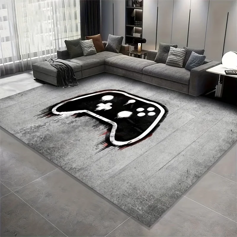 Newest Game Carpet Black White Game Controller Print Large Area Rug Non Slip Gaming Bedroom Carpet