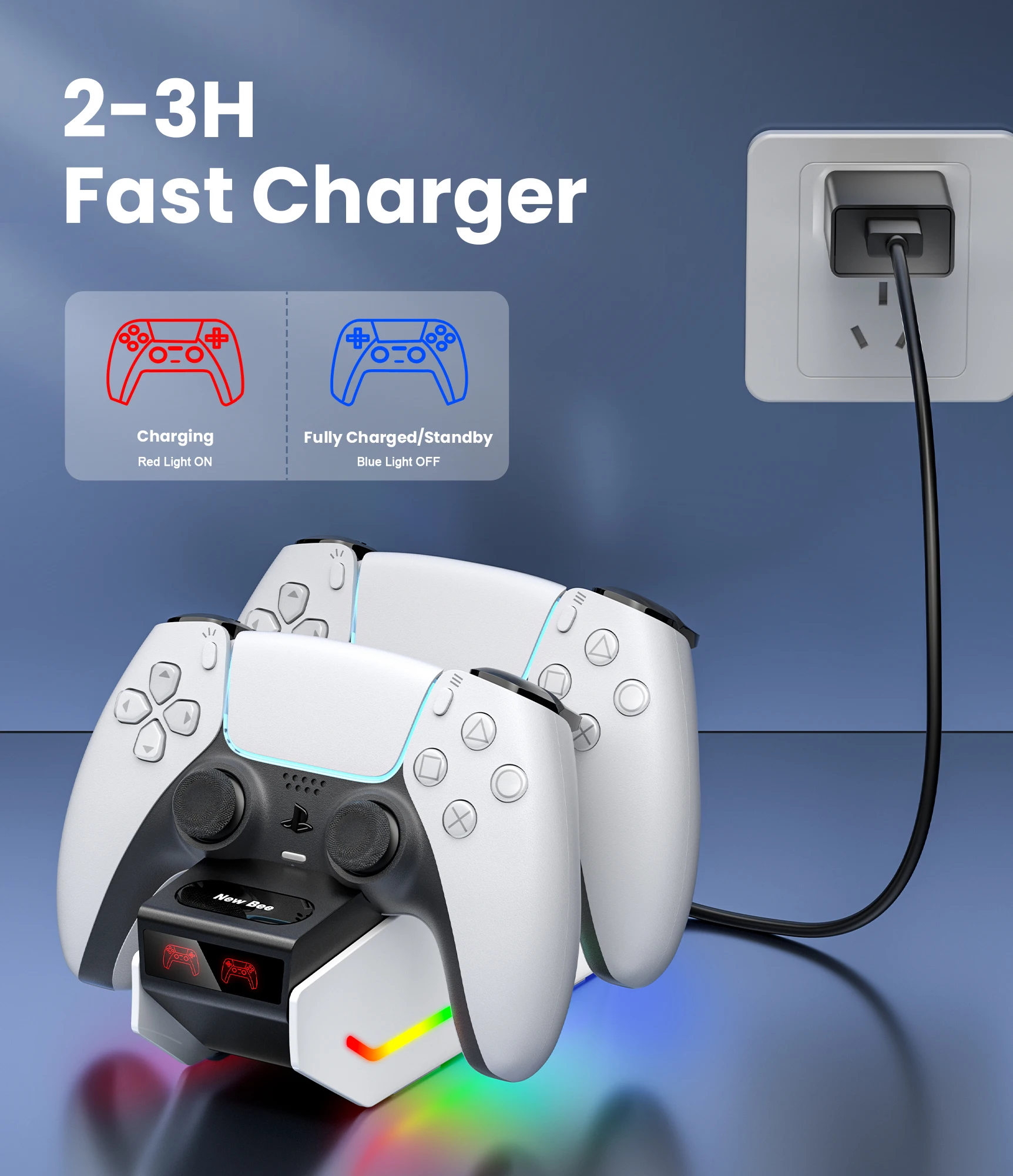 محطة شحن وحدة تحكم Bee Z15 RGB جديدة للبلاي ستيشن شاحن مزدوج سريع حامل شحن محطة إرساء للوحة ألعاب PS5